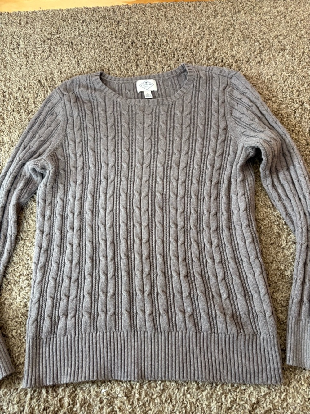 Cable Knit Crewneck Sweater - Taupe Espresso Brown